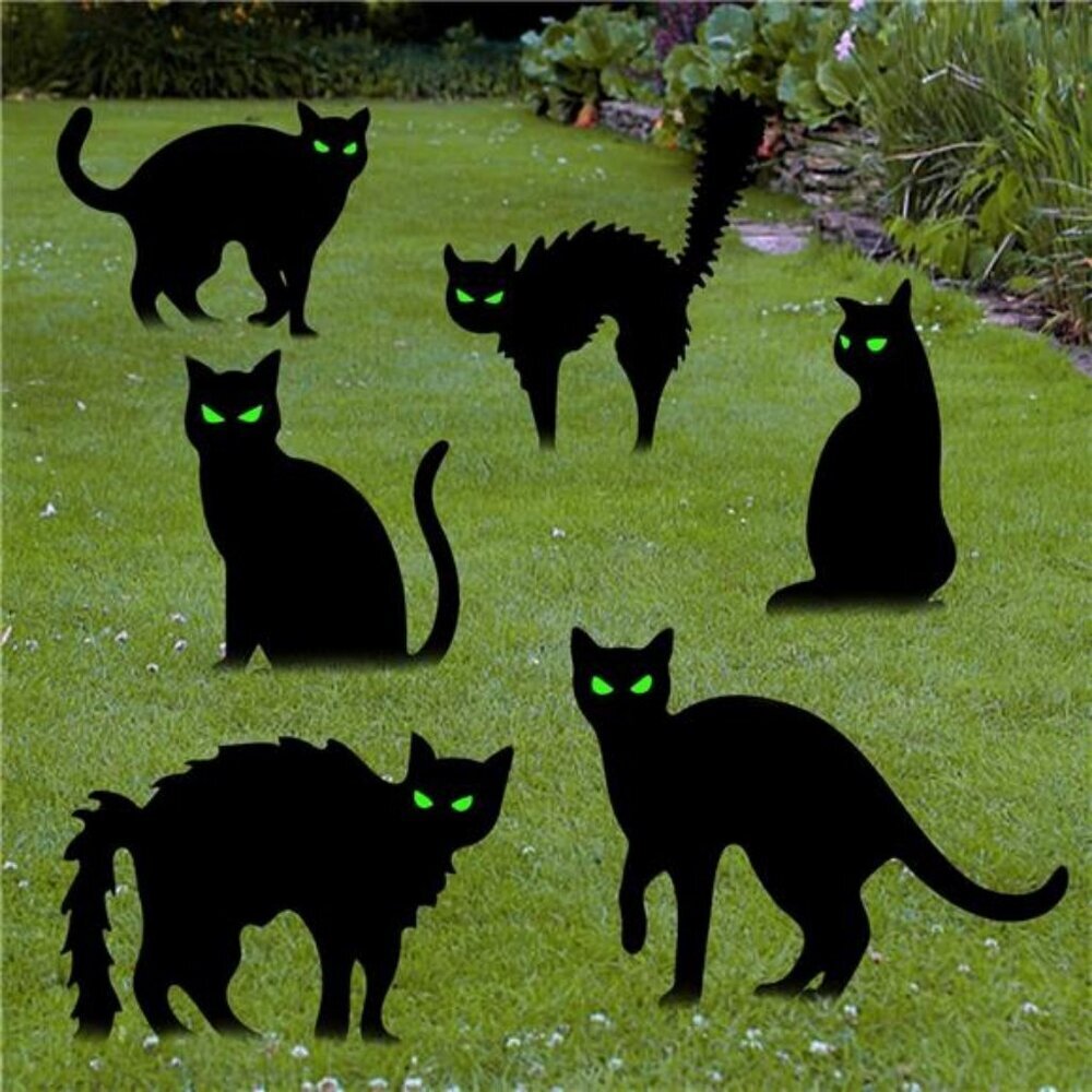 Spooky Black Cat Yard Signs 6 Pack Halloween Decor w/ Stakes